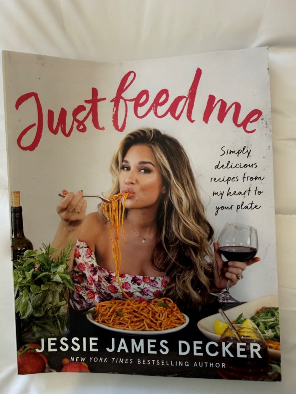 Just Feed Me Cookbook by - White & Pink Cover